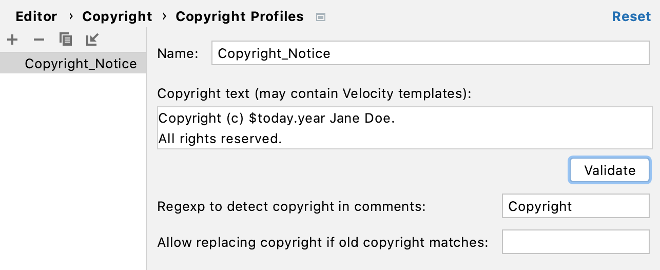 Creating a new copyright profile