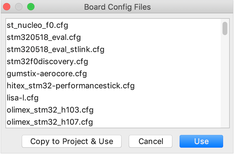 board configs selection dialog