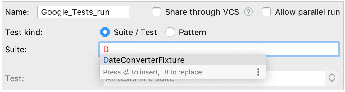 completion in configuration fields