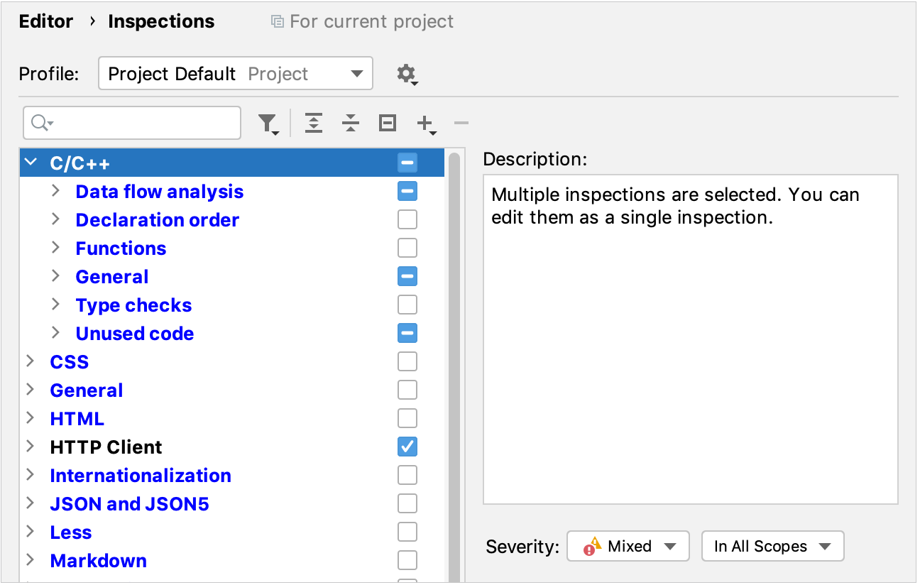 Inspections settings