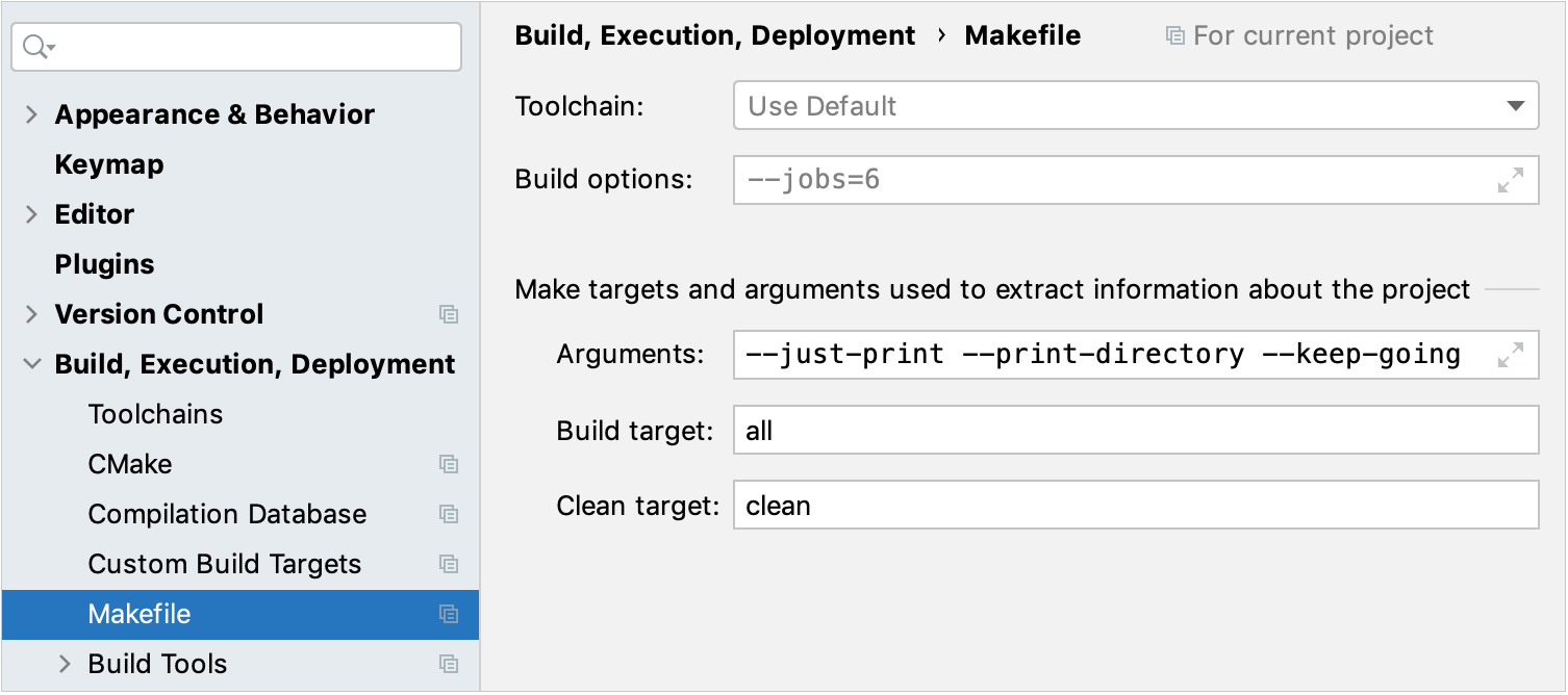 Makefile settings