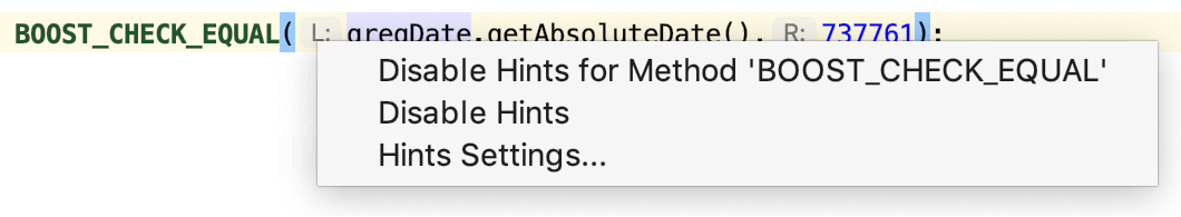 context menu for parameter hints