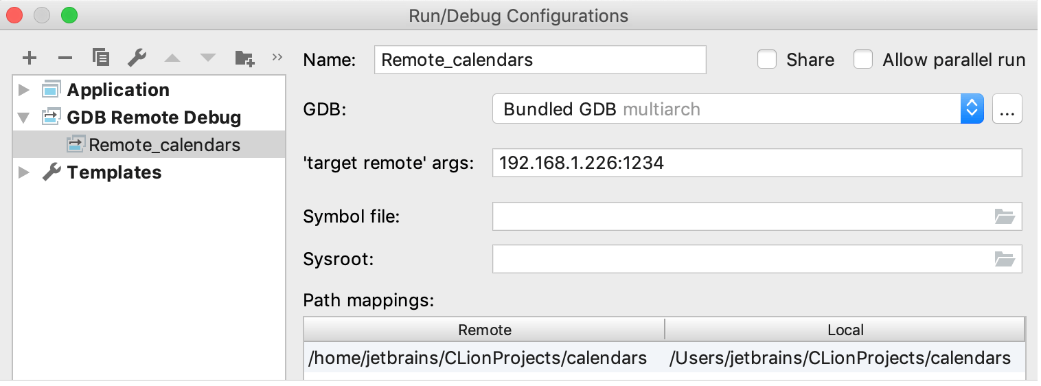 Remote Run/Debug Configuration