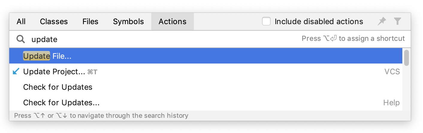 search for an ide action