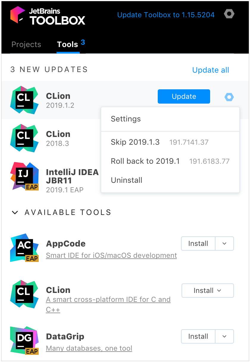 CLion in the Toolbox app