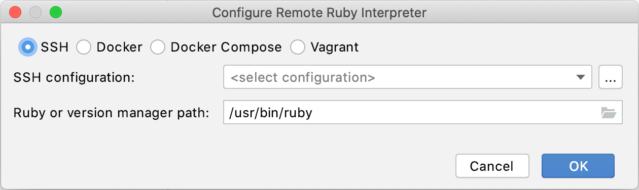 Configure remote ruby interpreter