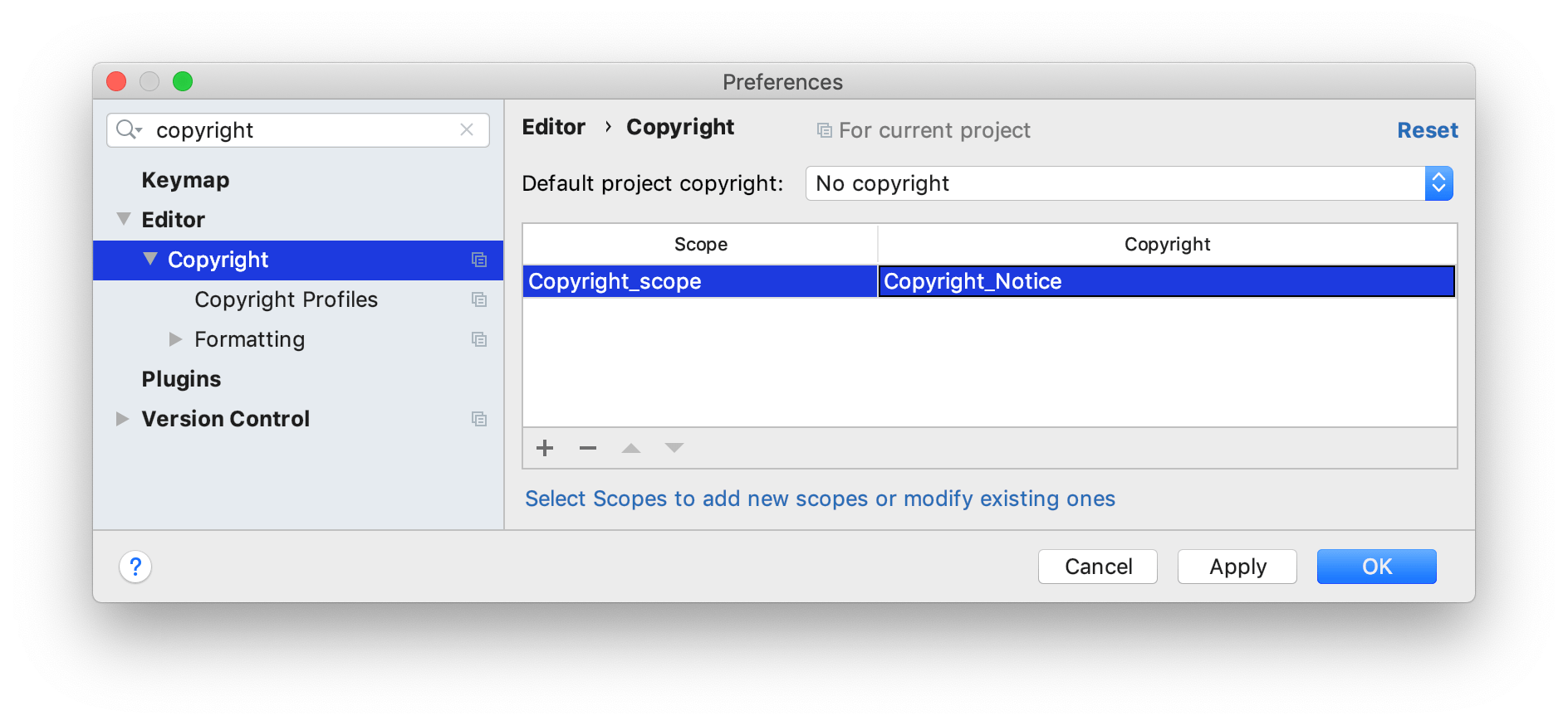 Associating a profile with a scope