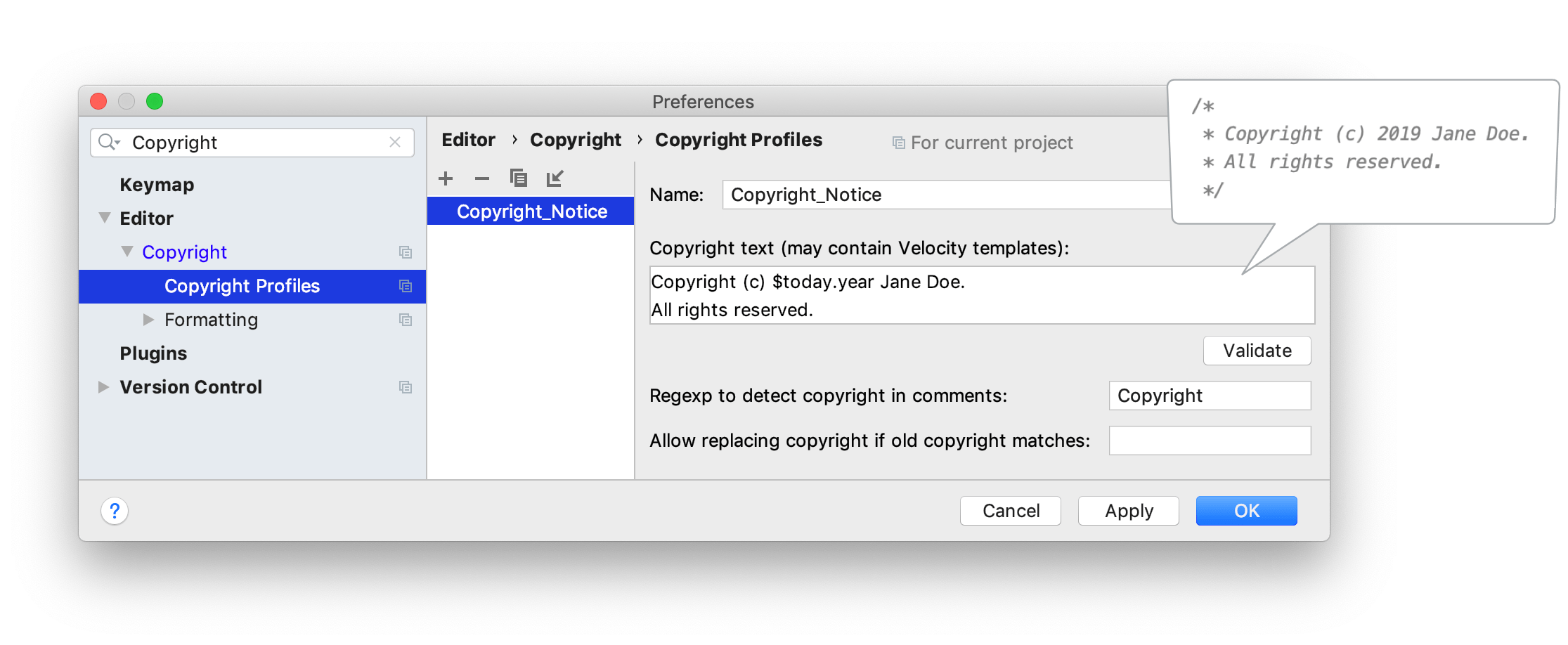 Configuring a copyright profile