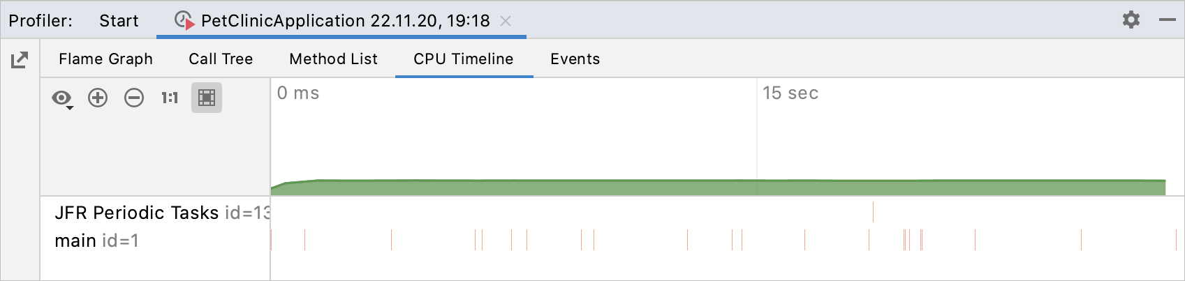 CPU timeline in the Profiler tool window