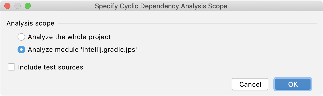 Selecting a scope for analyzing cyclic dependencies