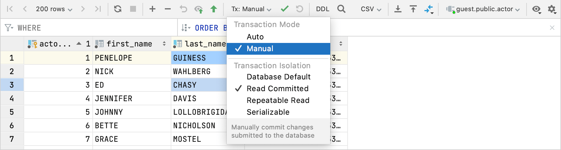 a new toolbar of the data editor