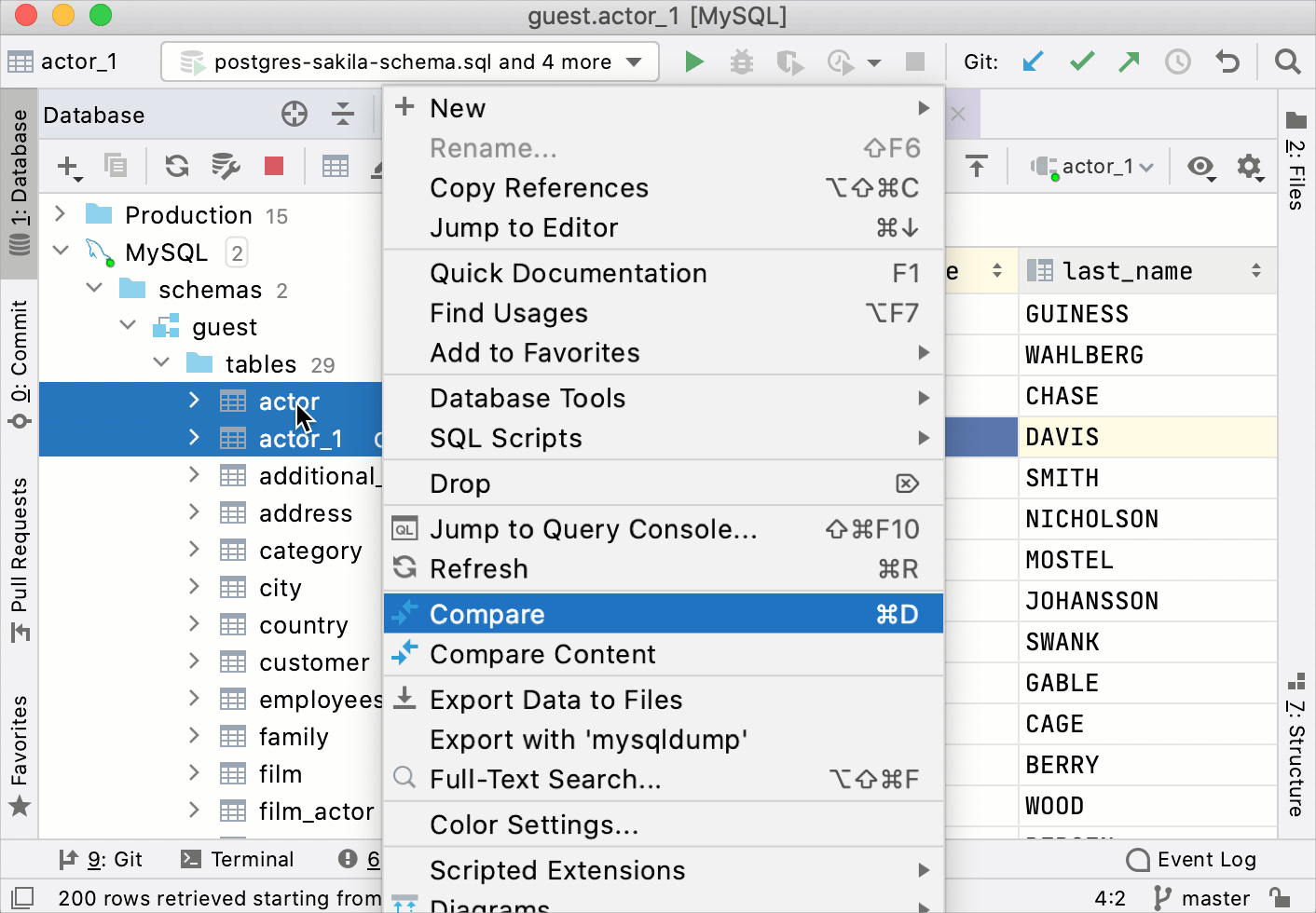 Compare database objects