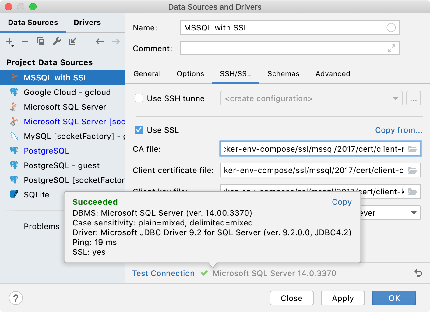 Connect to a database with SSL