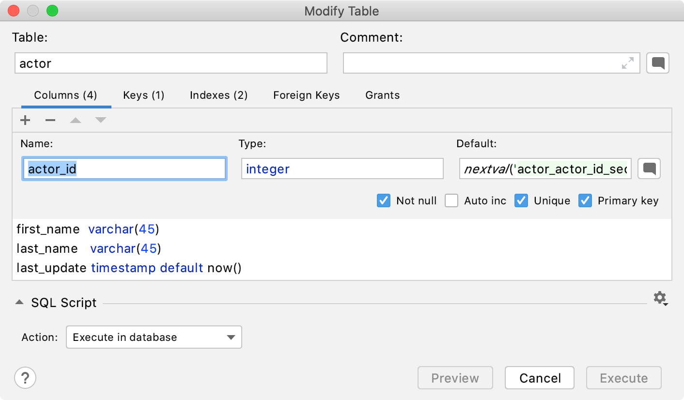 Create a primary key