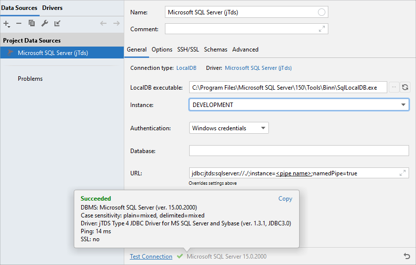 Create the LocalDB connection