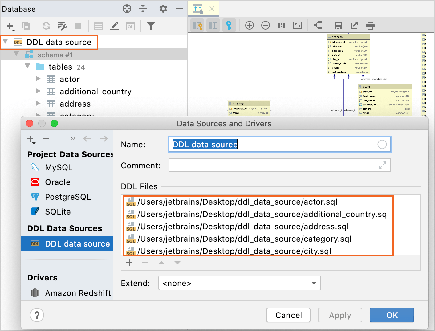 Create a DDL data source