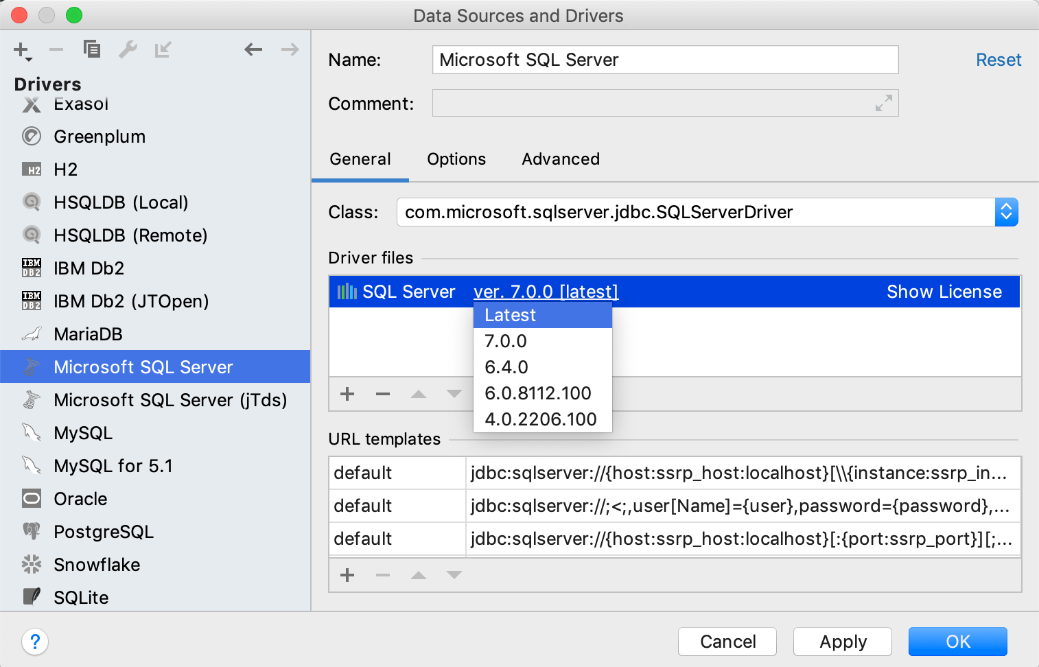 The Drivers list and driver settings