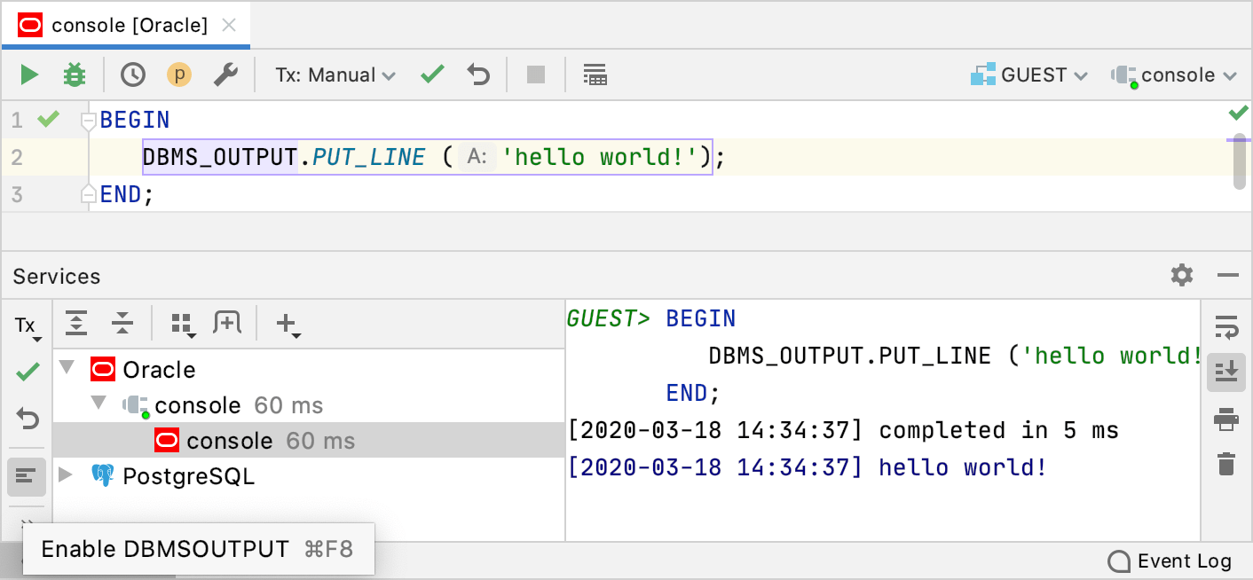 Oracle dbms output включить