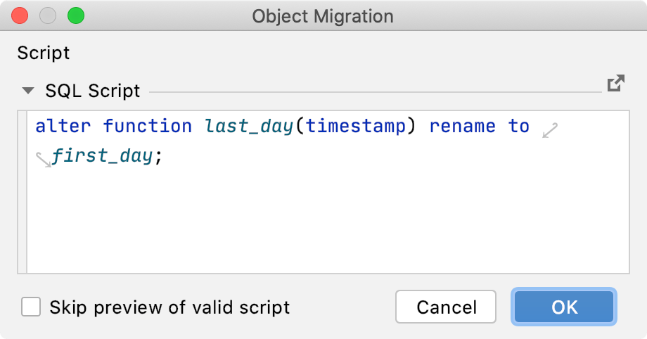 Migrate a database object