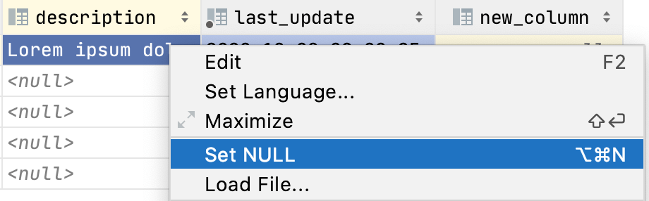 Set the NULL value
