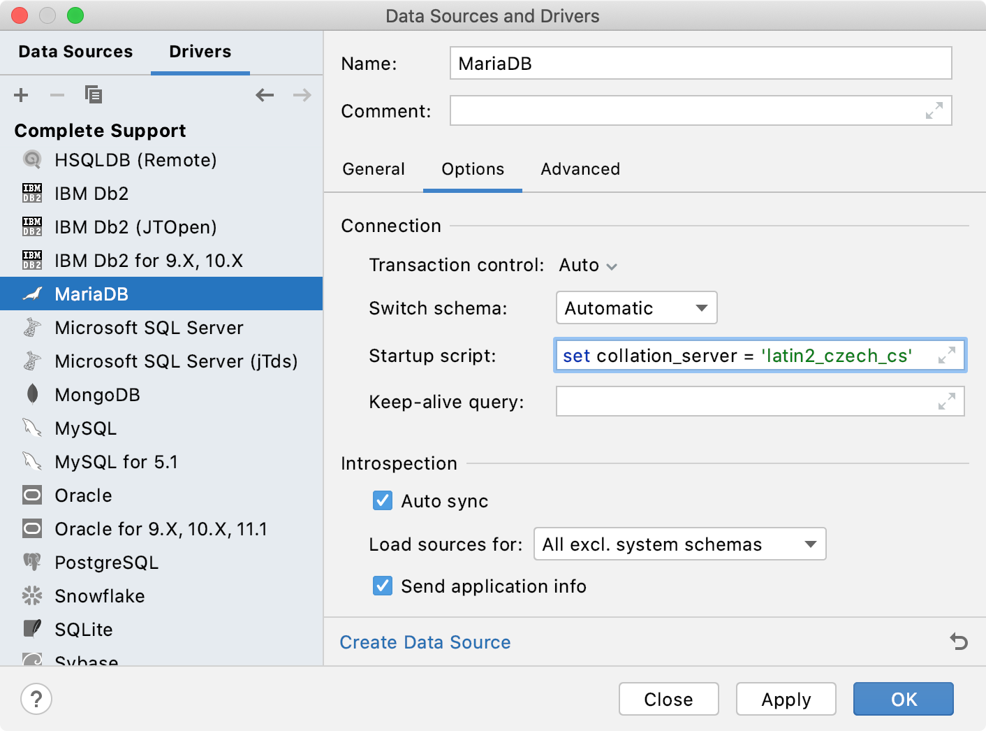 Run a predefined query as you establish a connection