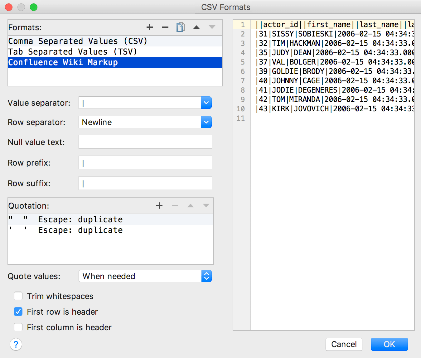 datagrip export to csv