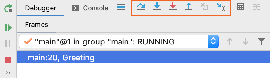 Stepping buttons in the Debug tool window