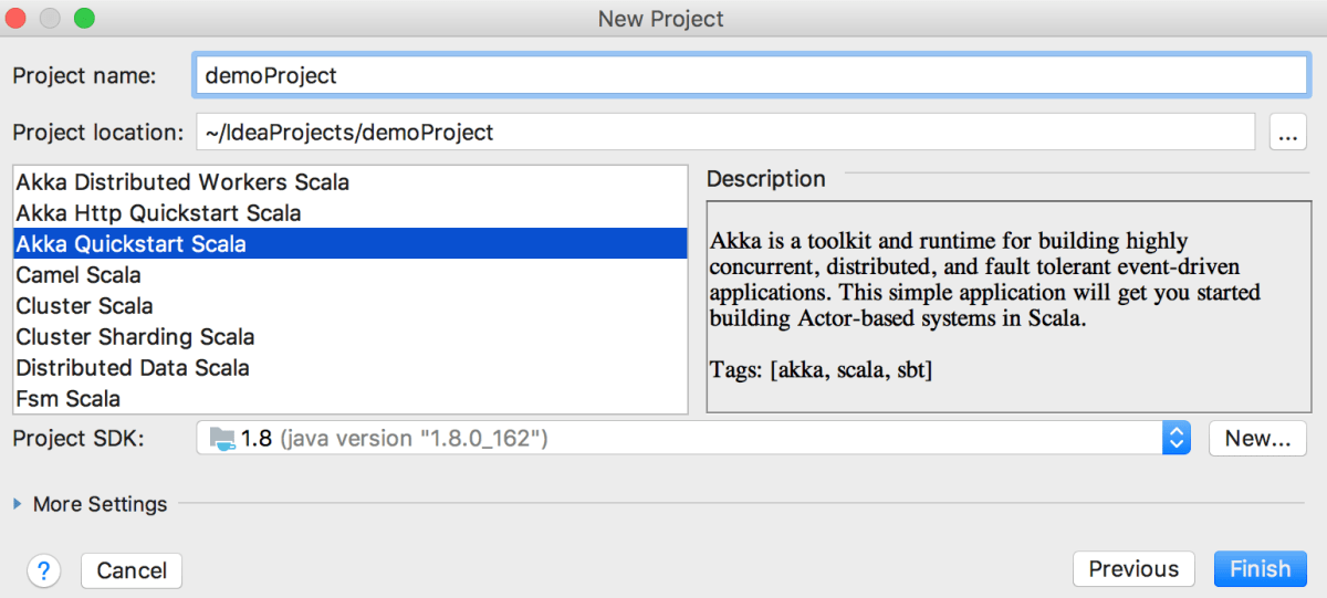 The New Project wizard: step three