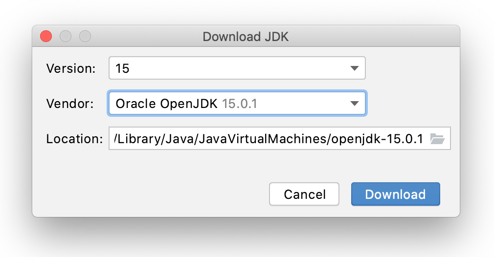 Downloading a JDK when creating a project