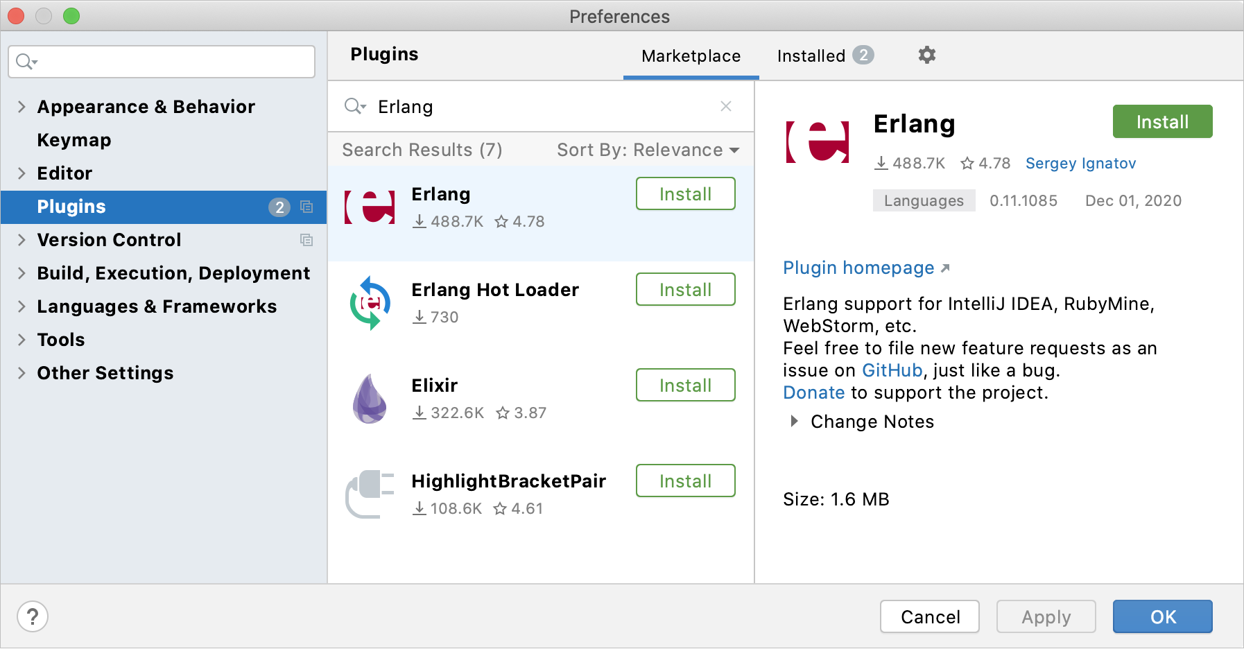 Installing the Erlang plugin