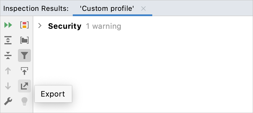 The Export button in the Inspection Results tool window