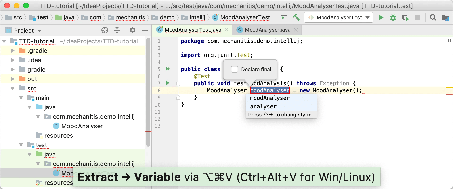 Using refactoring tools to create a variable