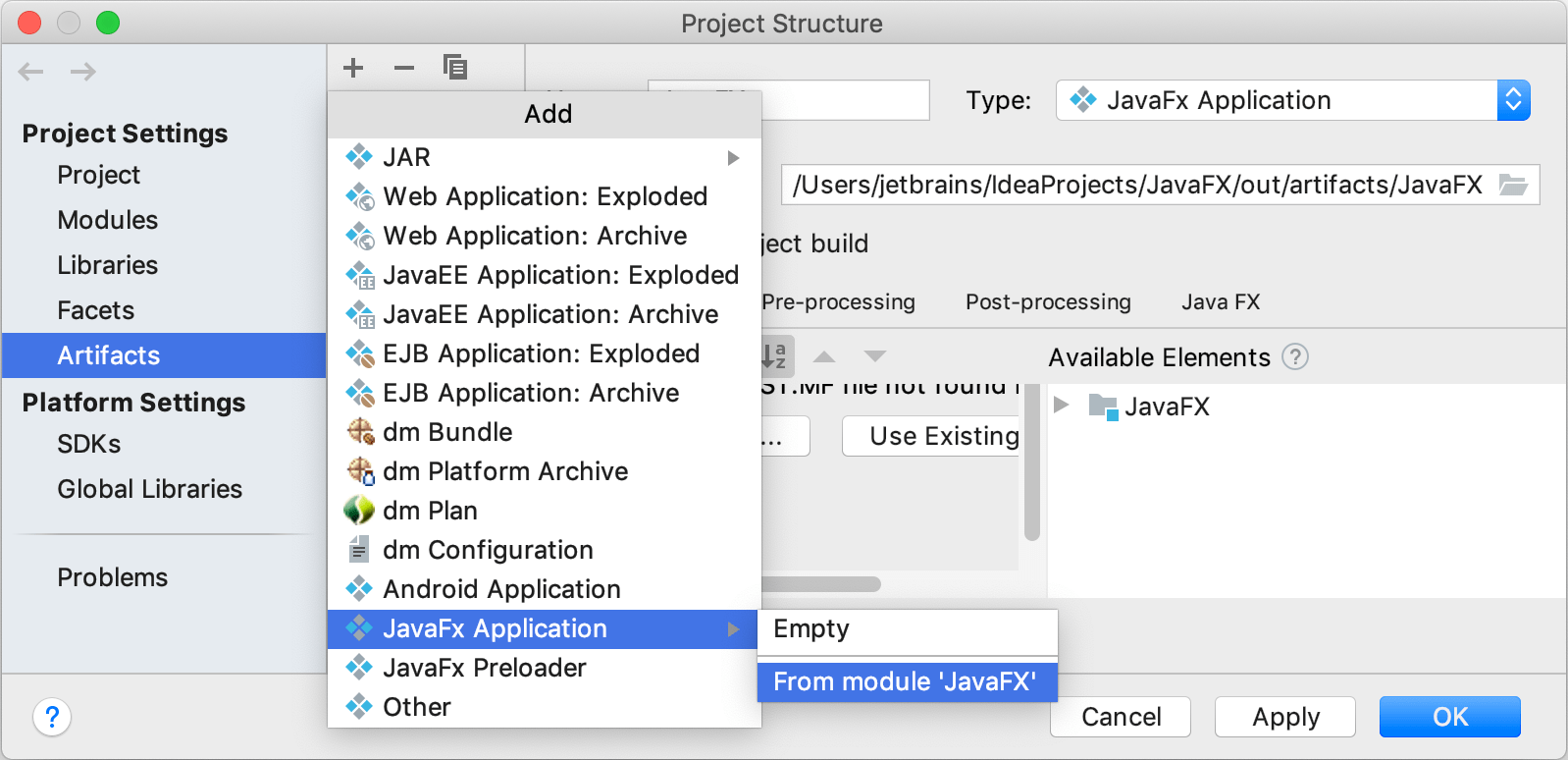 JAVAFX INTELLIJ idea