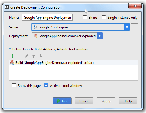 Gae deployment config dialog