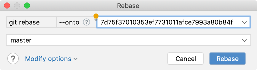 Specify commit hash with --onto