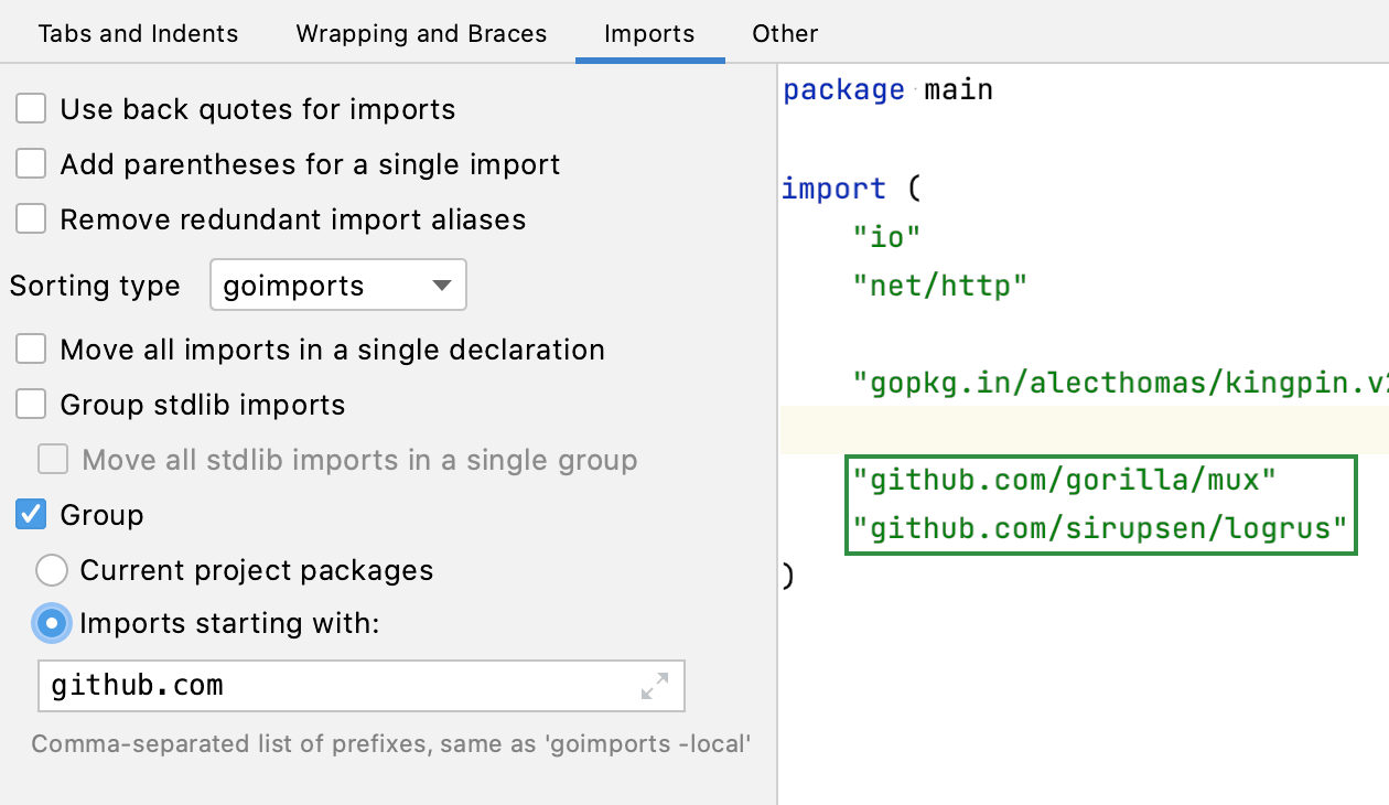 “goimports -local” import grouping