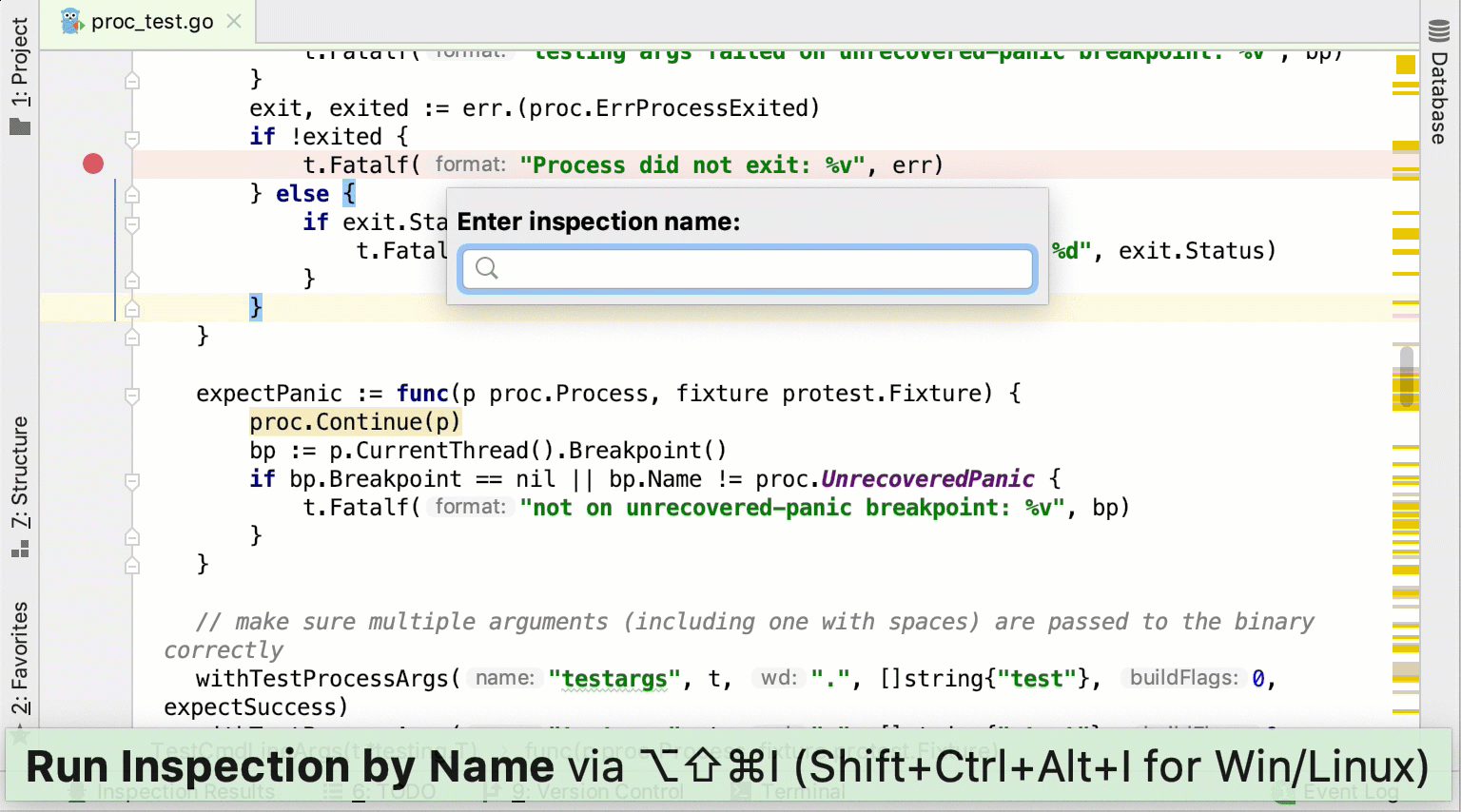 Running one inspection in uncommitted files