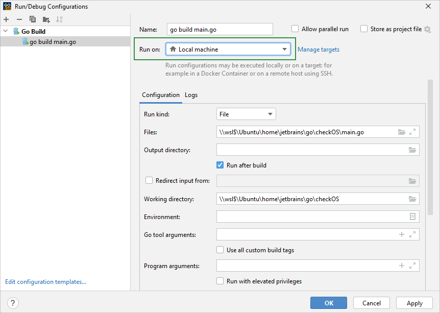 Run configuration