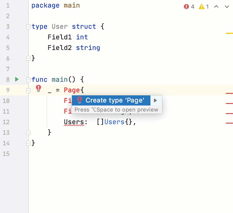 the Create Type quick-fix
