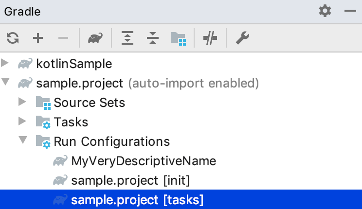 Gradle tool window: Run Configurations