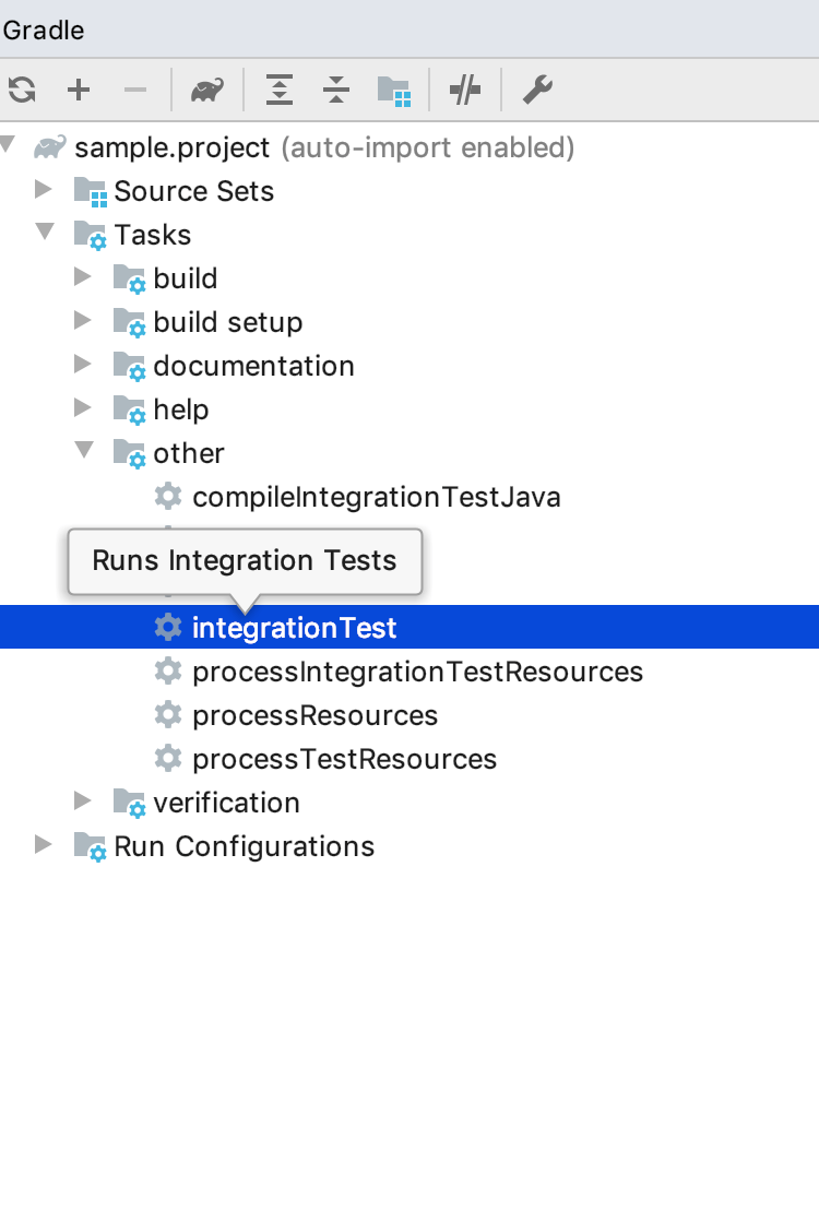 Gradle tool window: tasks