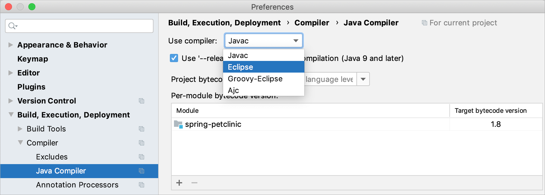 Configuring the Eclipse compiler