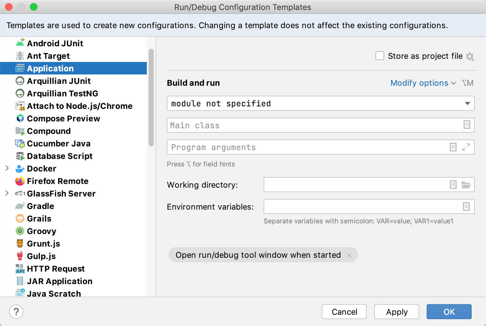 Run/Debug templates