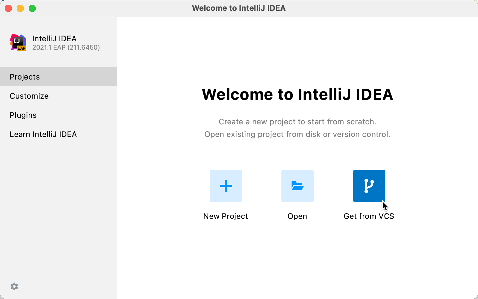 Welcome Screen / Get from Version Control