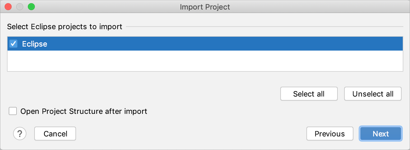 Importing a project from Eclipse