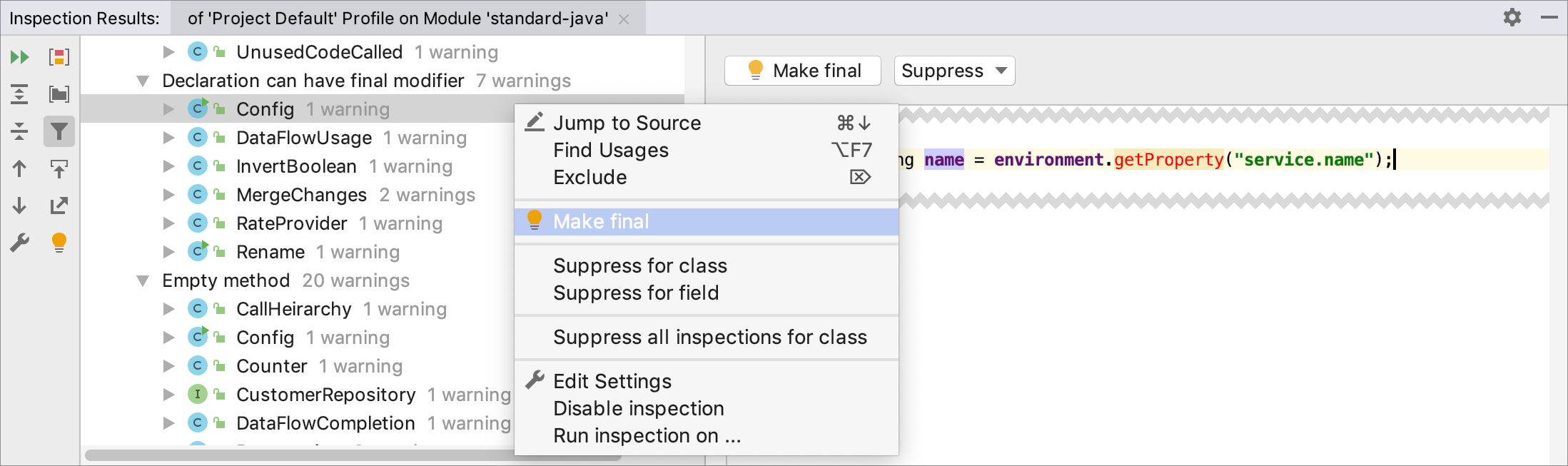 Inspection results tool window