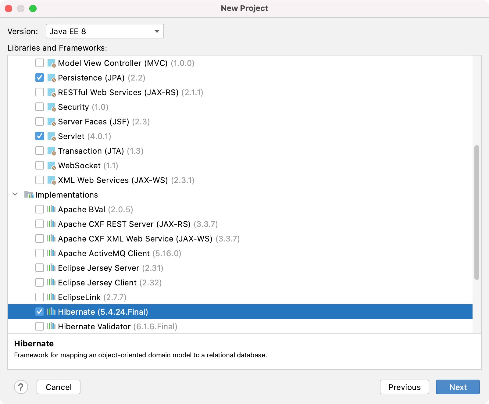 New Java Enterprise project with JPA and Hibernate