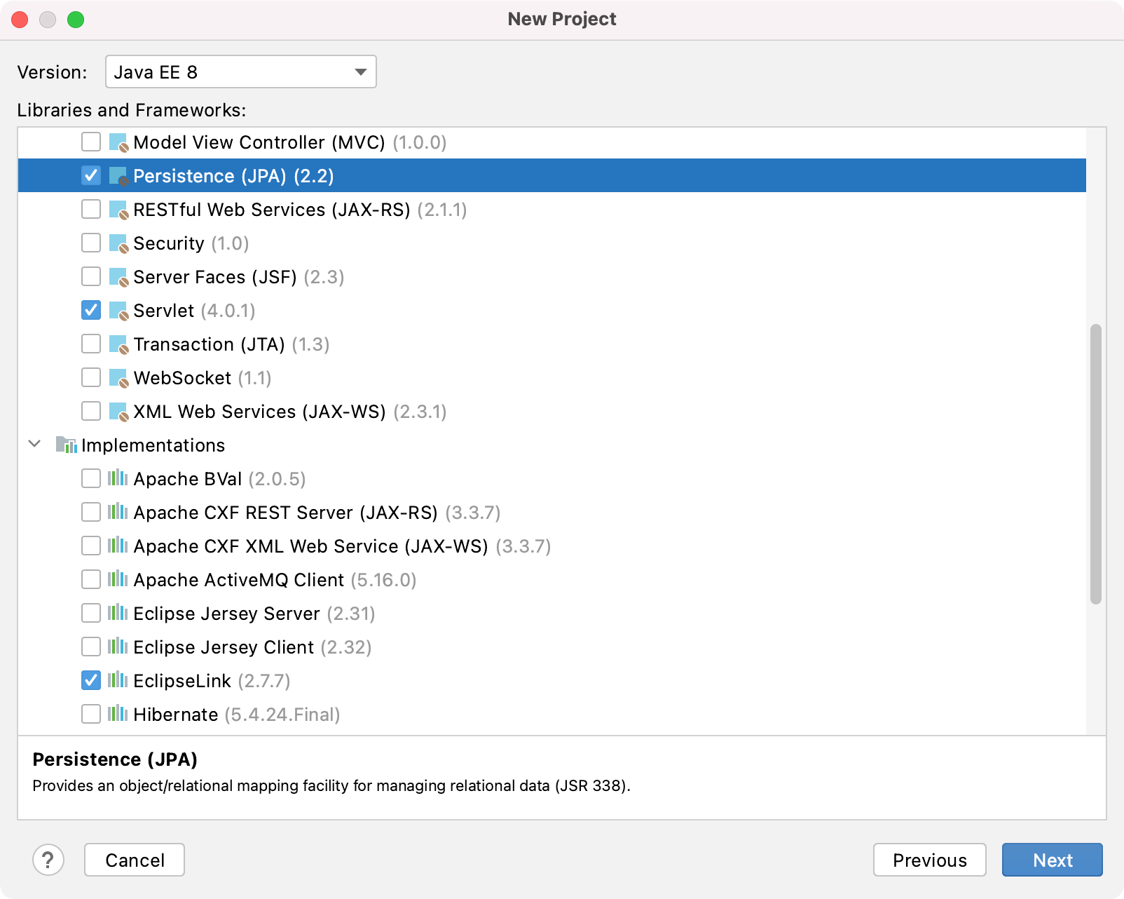 New Java Enterprise project with JPA and EclipseLink