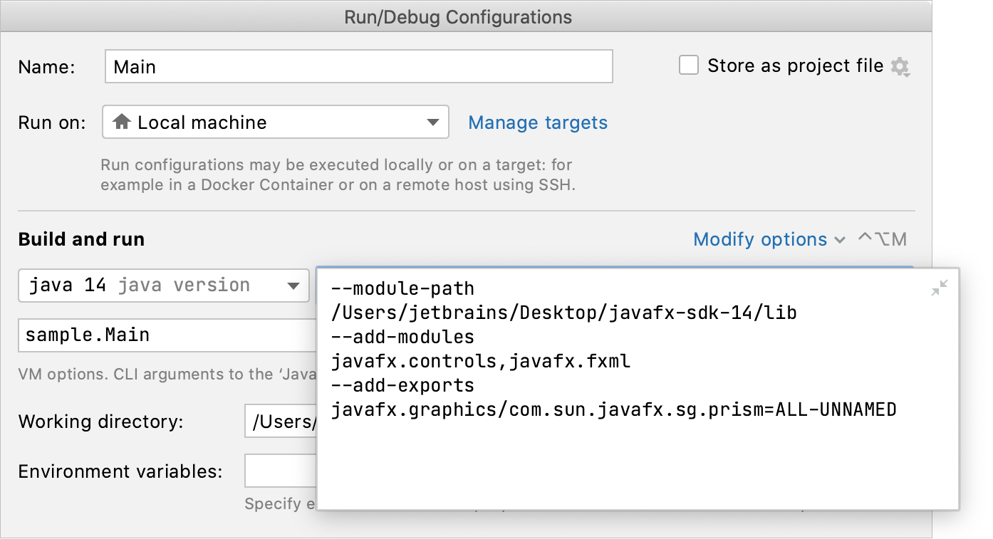 Specifying VM options for JavaFX