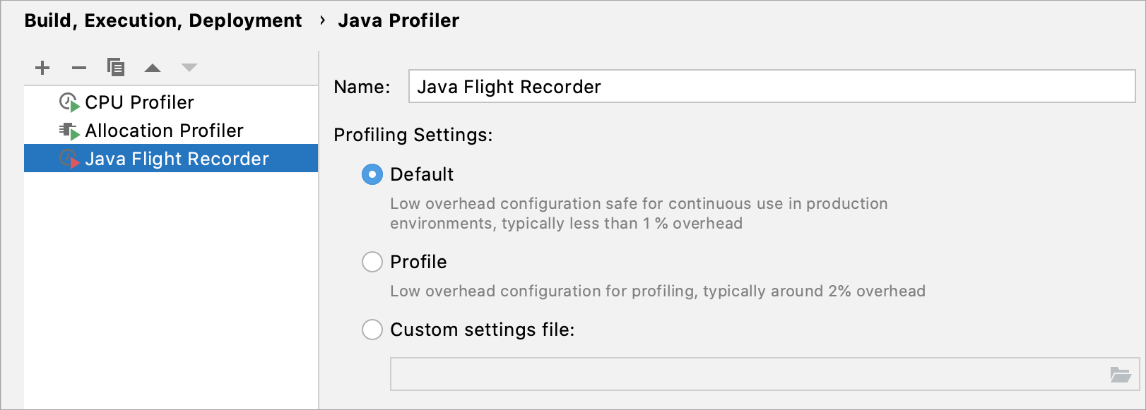 JFR configurations